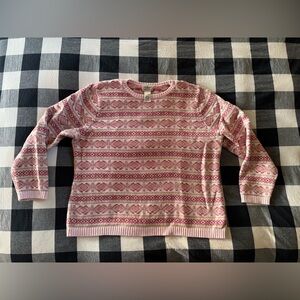 L.L. Bean Pink Fair Isle Crew Neck Sweater XL
